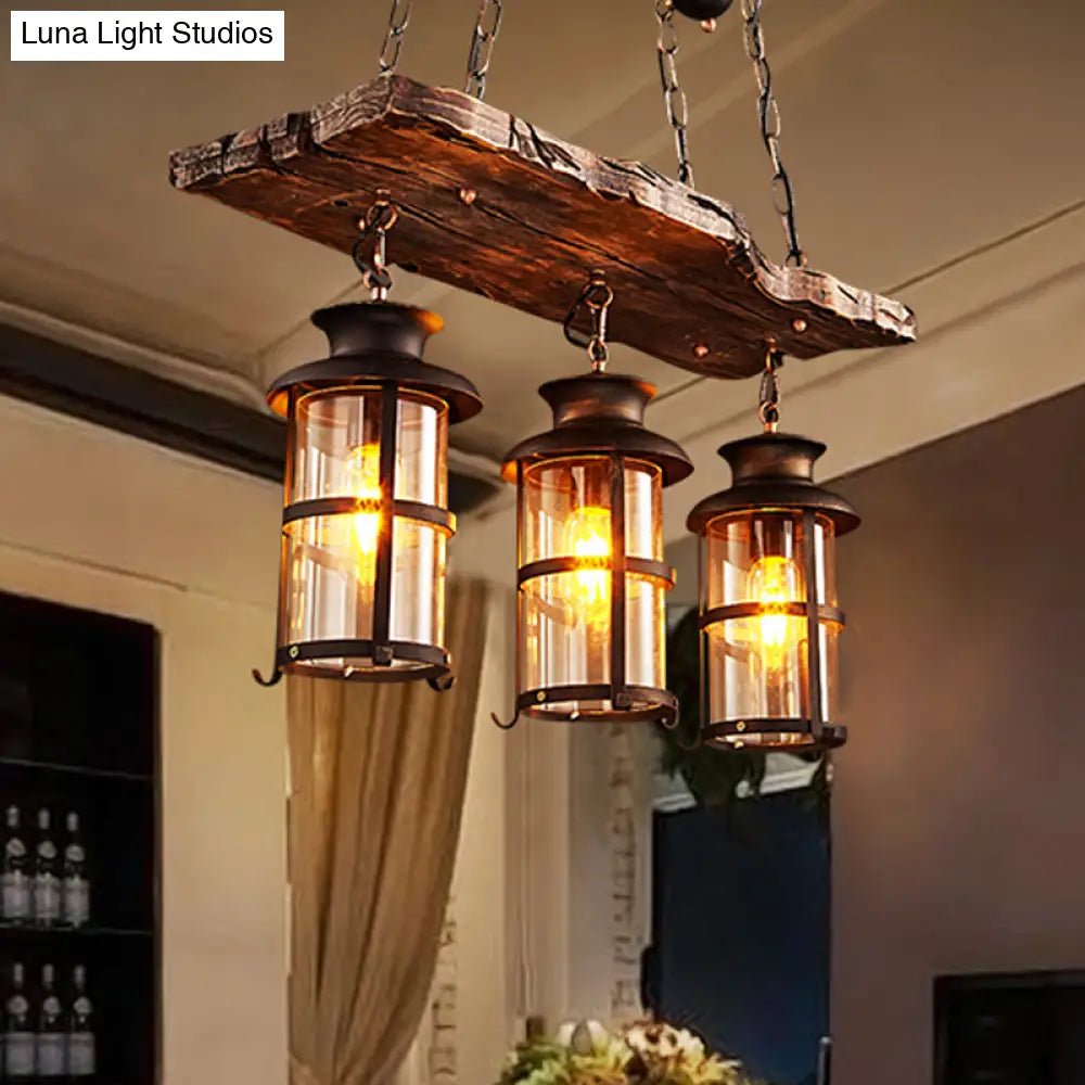 Clear Glass Island Pendant Light: Farmhouse Brown Cylindrical Bistro Ceiling Hang