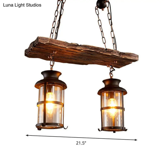 Clear Glass Island Pendant Light: Farmhouse Brown Cylindrical Bistro Ceiling Hang