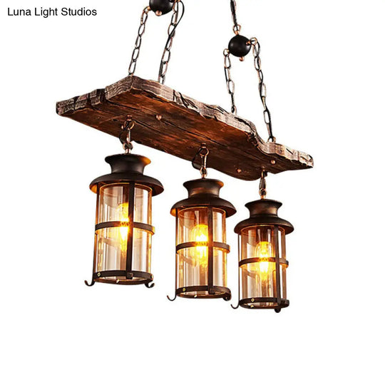 Clear Glass Island Pendant Light: Farmhouse Brown Cylindrical Bistro Ceiling Hang