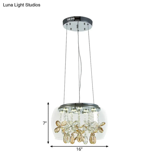 Modernist Clear Glass Led Chandelier With Crystal Accents - 14 Or 16 Width Warm/White Light