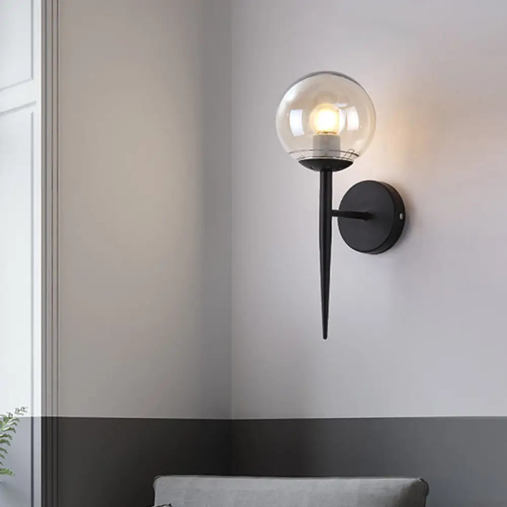 Clear Glass Mini Sphere Wall Lamp - Minimalist Living Room Sconce With Pencil Arm In Black/Gold