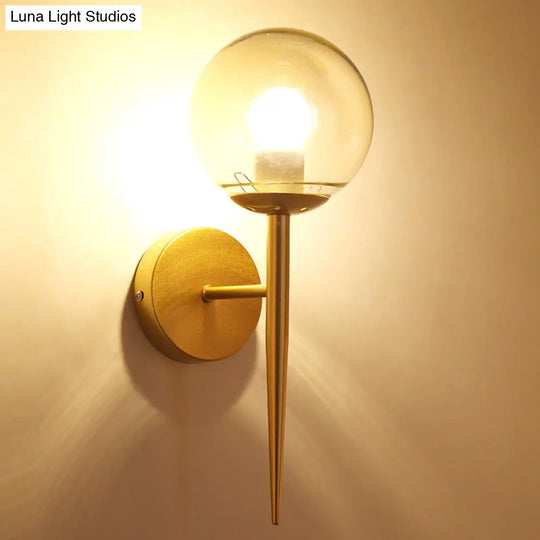 Clear Glass Mini Sphere Wall Lamp - Minimalist Living Room Sconce With Pencil Arm In Black/Gold