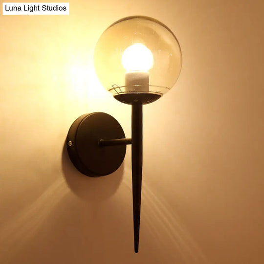 Clear Glass Mini Sphere Wall Lamp - Minimalist Living Room Sconce With Pencil Arm In Black/Gold