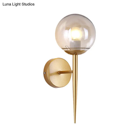 Clear Glass Mini Sphere Wall Lamp - Minimalist Living Room Sconce With Pencil Arm In Black/Gold