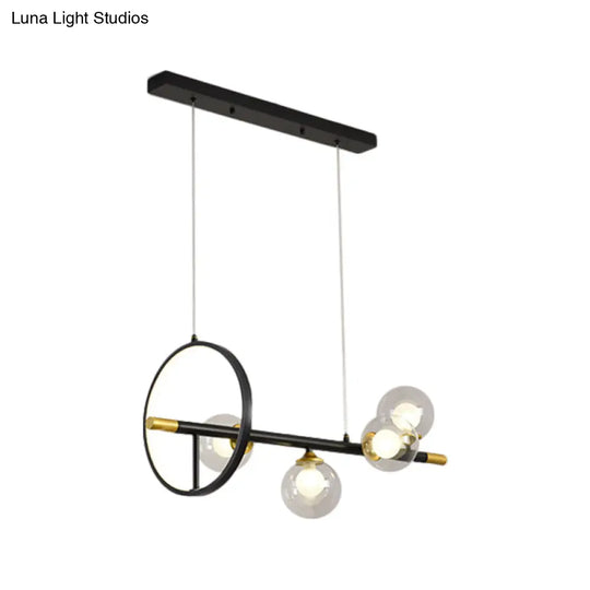 Clear Glass Molecular Island Chandelier - 4/6-Light Pendant In Black With Metal Ring Deco