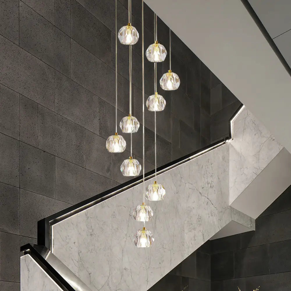Clear Glass Multi Pendant Gold Pendulum Light With Spiral Design - Modern Stairway Lighting 10 /