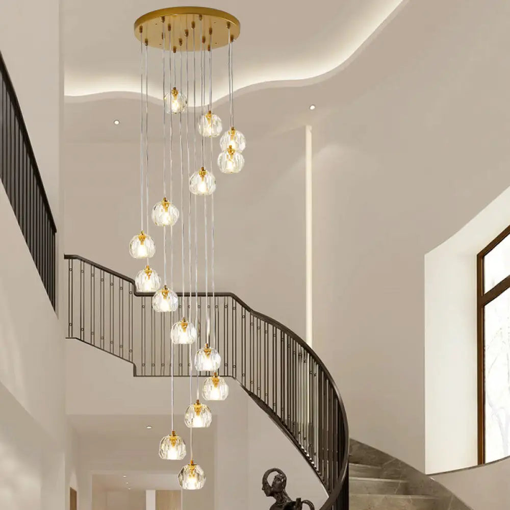 Clear Glass Multi Pendant Gold Pendulum Light With Spiral Design - Modern Stairway Lighting 15 /