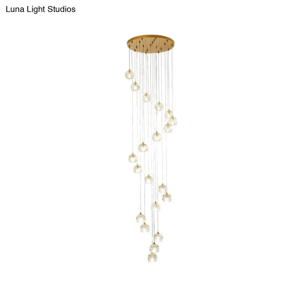 Clear Glass Multi Pendant Gold Pendulum Light With Spiral Design - Modern Stairway Lighting