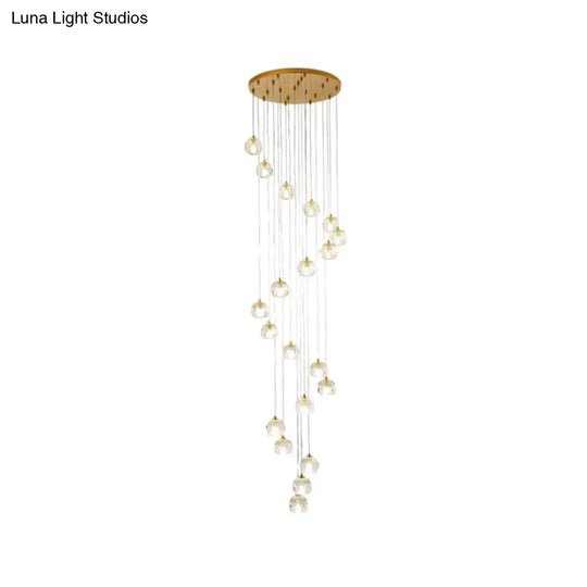 Clear Glass Multi Pendant Gold Pendulum Light With Spiral Design - Modern Stairway Lighting