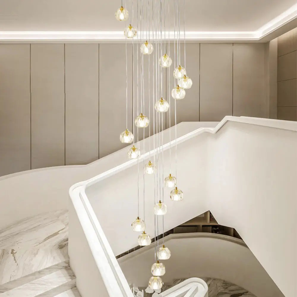 Clear Glass Multi Pendant Gold Pendulum Light With Spiral Design - Modern Stairway Lighting 20 /