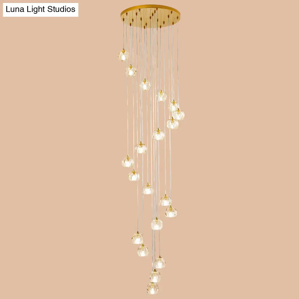 Clear Glass Multi Pendant Gold Pendulum Light With Spiral Design - Modern Stairway Lighting