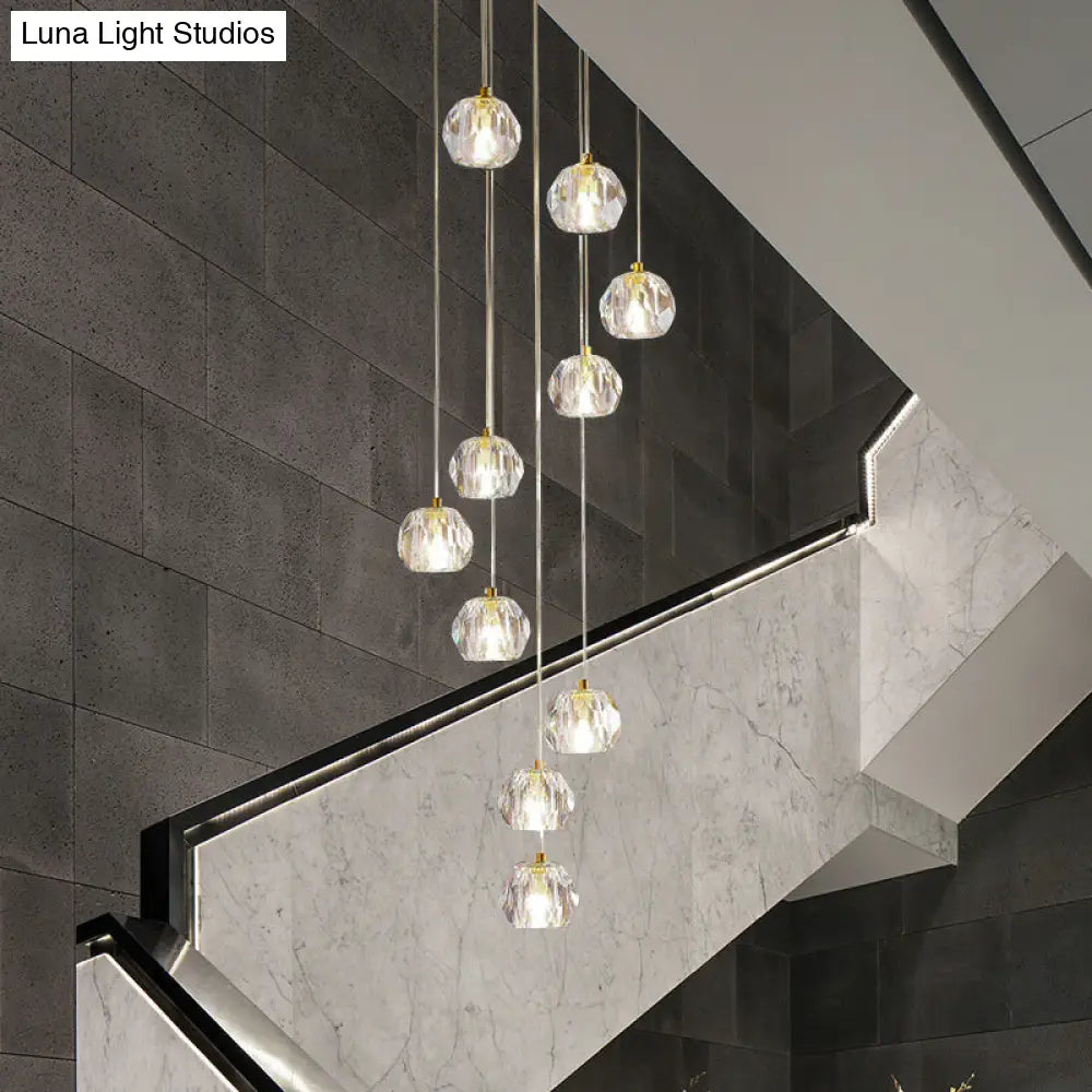 Modern Gold Spiral Design Glass Pendant Light For Stairs - Multi-Pendant Ball Clear Pendulum 10 /