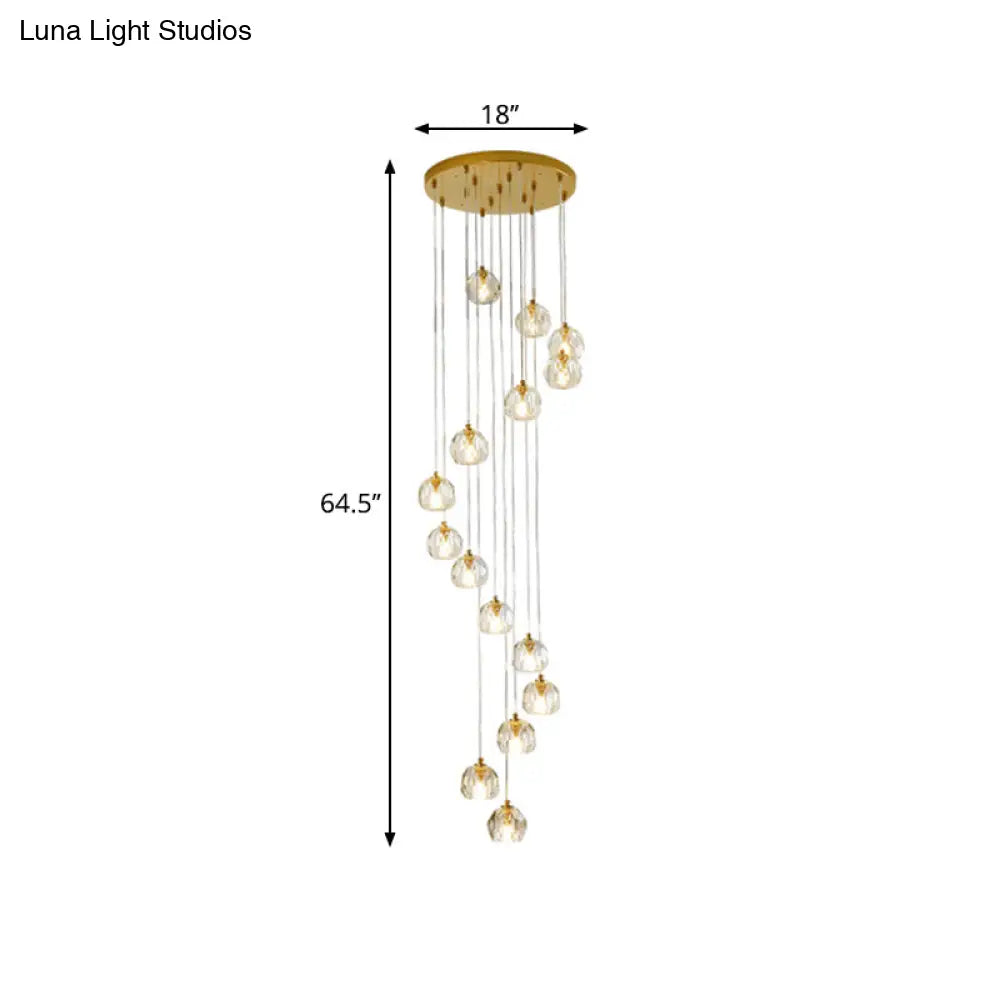 Clear Glass Multi Pendant Gold Pendulum Light With Spiral Design - Modern Stairway Lighting