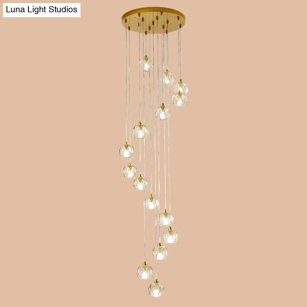 Clear Glass Multi Pendant Gold Pendulum Light With Spiral Design - Modern Stairway Lighting