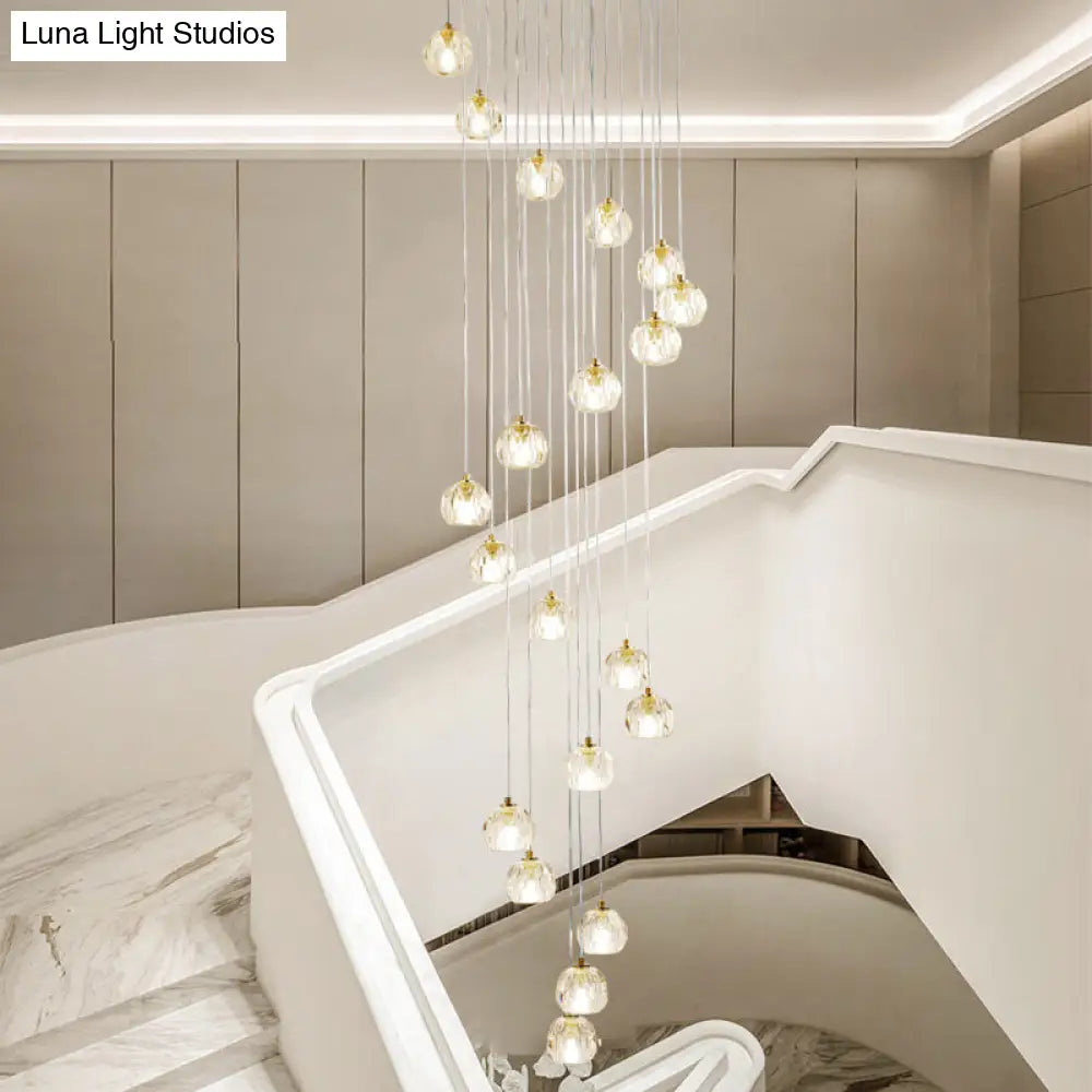 Modern Gold Spiral Design Glass Pendant Light For Stairs - Multi-Pendant Ball Clear Pendulum 20 /