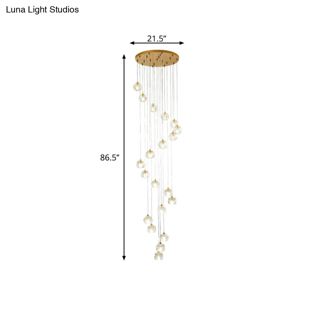 Clear Glass Multi Pendant Gold Pendulum Light With Spiral Design - Modern Stairway Lighting