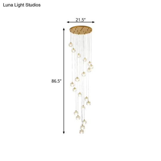 Clear Glass Multi Pendant Gold Pendulum Light With Spiral Design - Modern Stairway Lighting