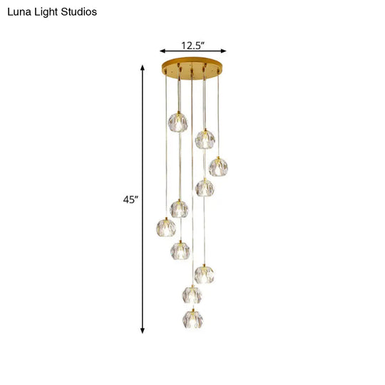 Modern Gold Spiral Design Glass Pendant Light For Stairs - Multi-Pendant Ball Clear Pendulum