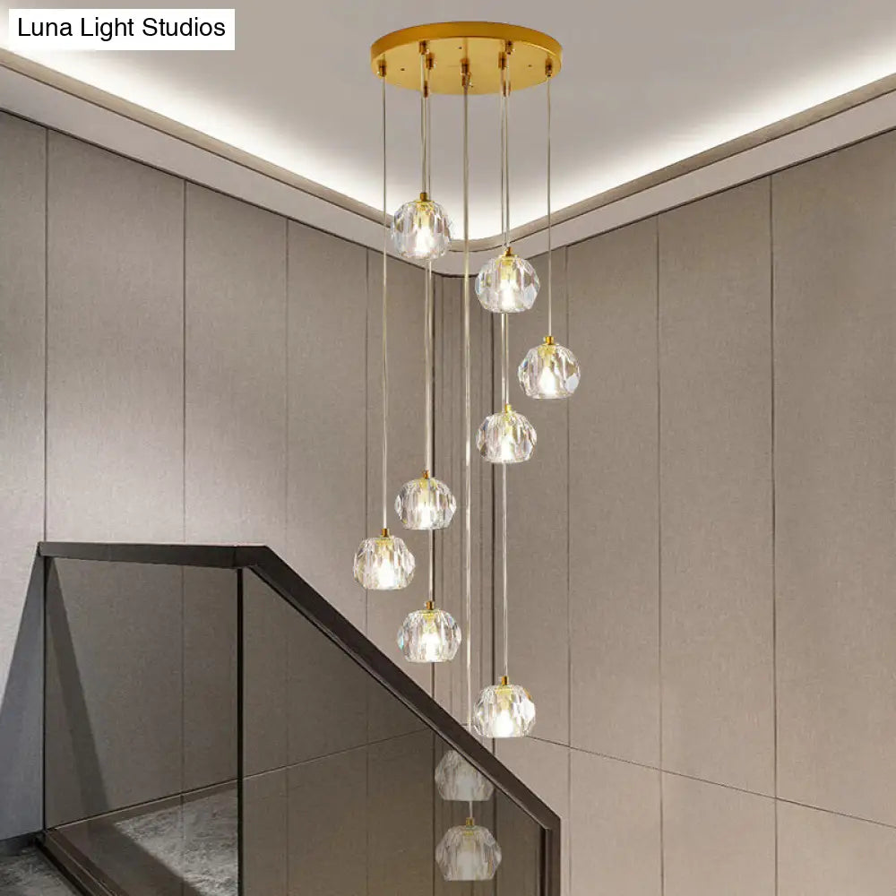 Modern Gold Spiral Design Glass Pendant Light For Stairs - Multi-Pendant Ball Clear Pendulum