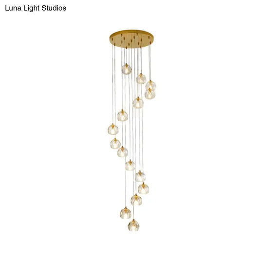 Clear Glass Multi Pendant Gold Pendulum Light With Spiral Design - Modern Stairway Lighting