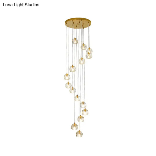 Modern Gold Spiral Design Glass Pendant Light For Stairs - Multi-Pendant Ball Clear Pendulum
