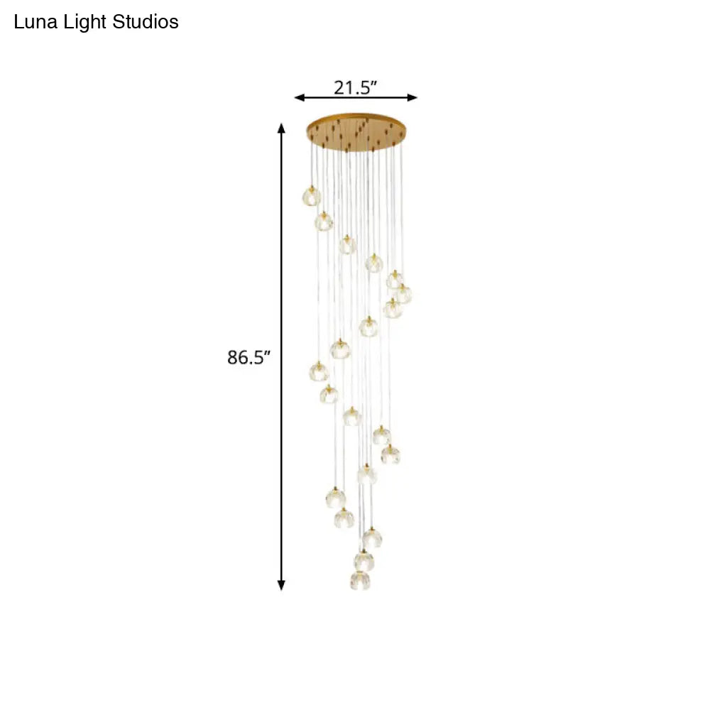 Modern Gold Spiral Design Glass Pendant Light For Stairs - Multi-Pendant Ball Clear Pendulum