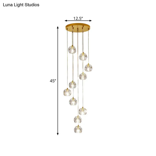 Clear Glass Multi Pendant Gold Pendulum Light With Spiral Design - Modern Stairway Lighting