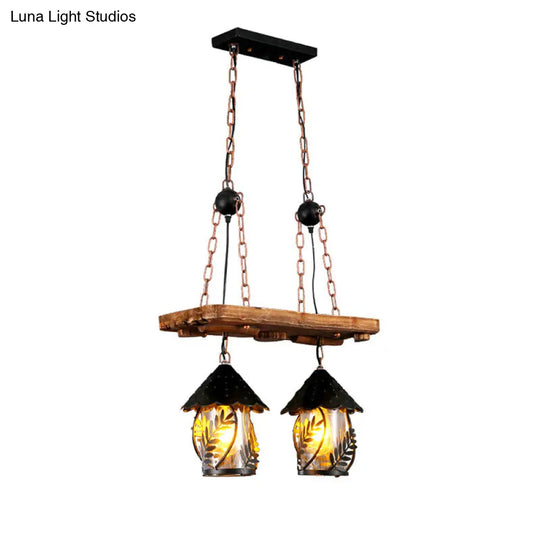Nautical Lantern Pendant Light With Clear Glass & Wooden Leaf Pattern Wood / A
