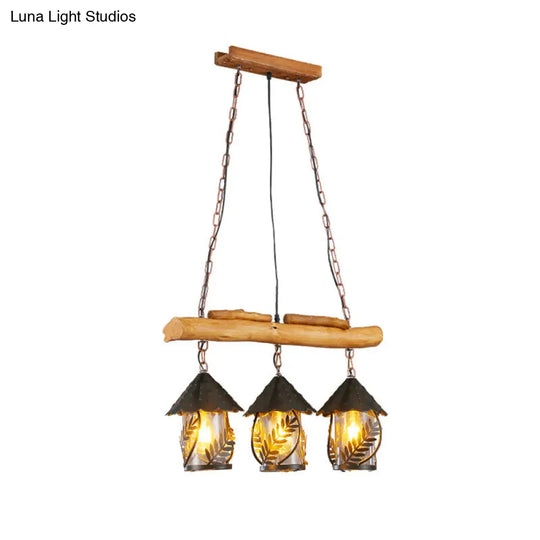 Nautical Lantern Pendant Light With Clear Glass & Wooden Leaf Pattern Wood / E