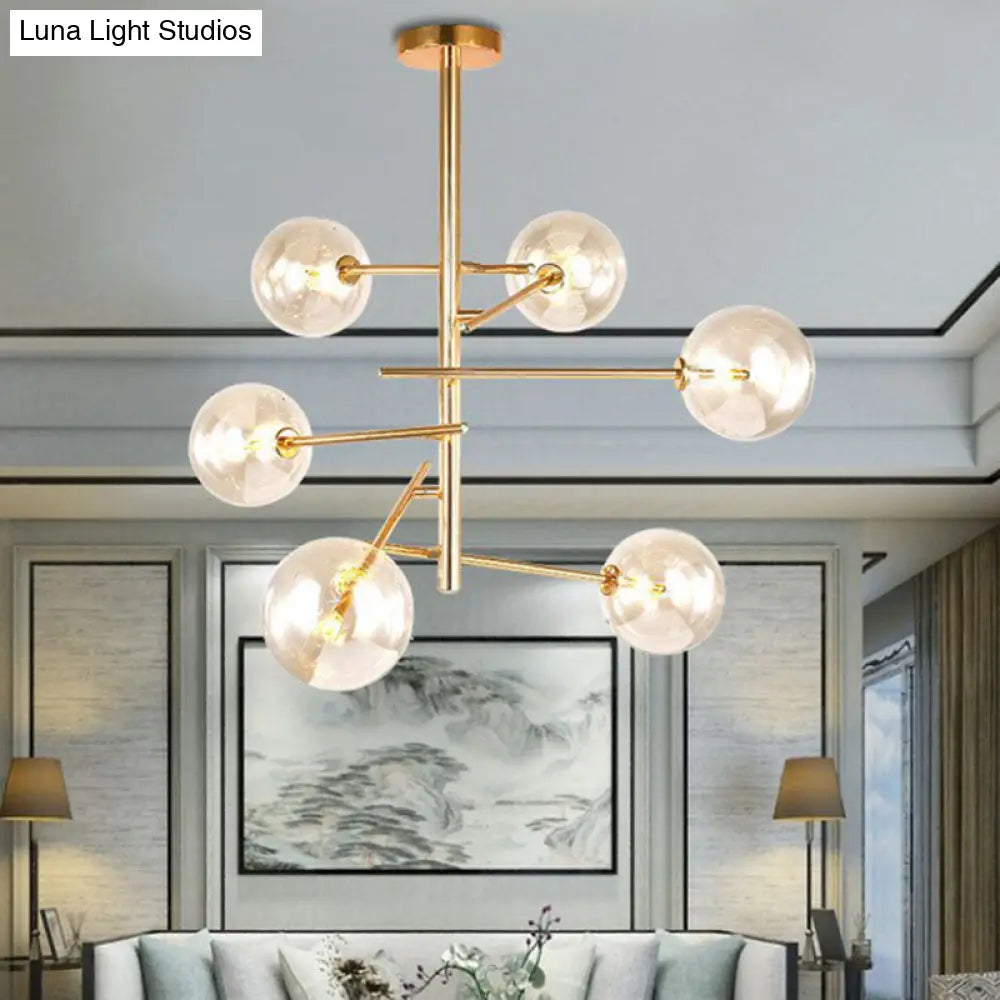 Clear Glass Nordic Style Ball Chandelier - Gold Suspension Light For Living Room 6 /