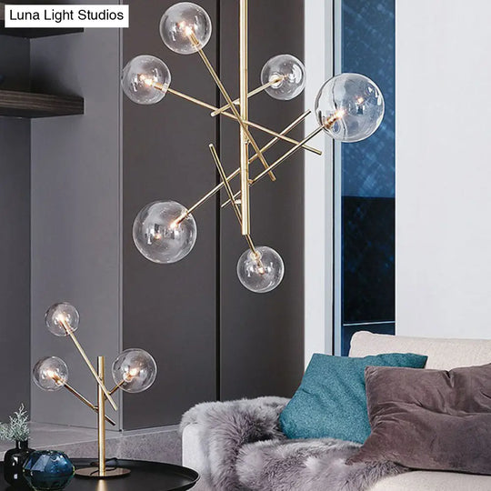 Clear Glass Nordic Style Ball Chandelier In Gold - Elegant Living Room Suspension Light