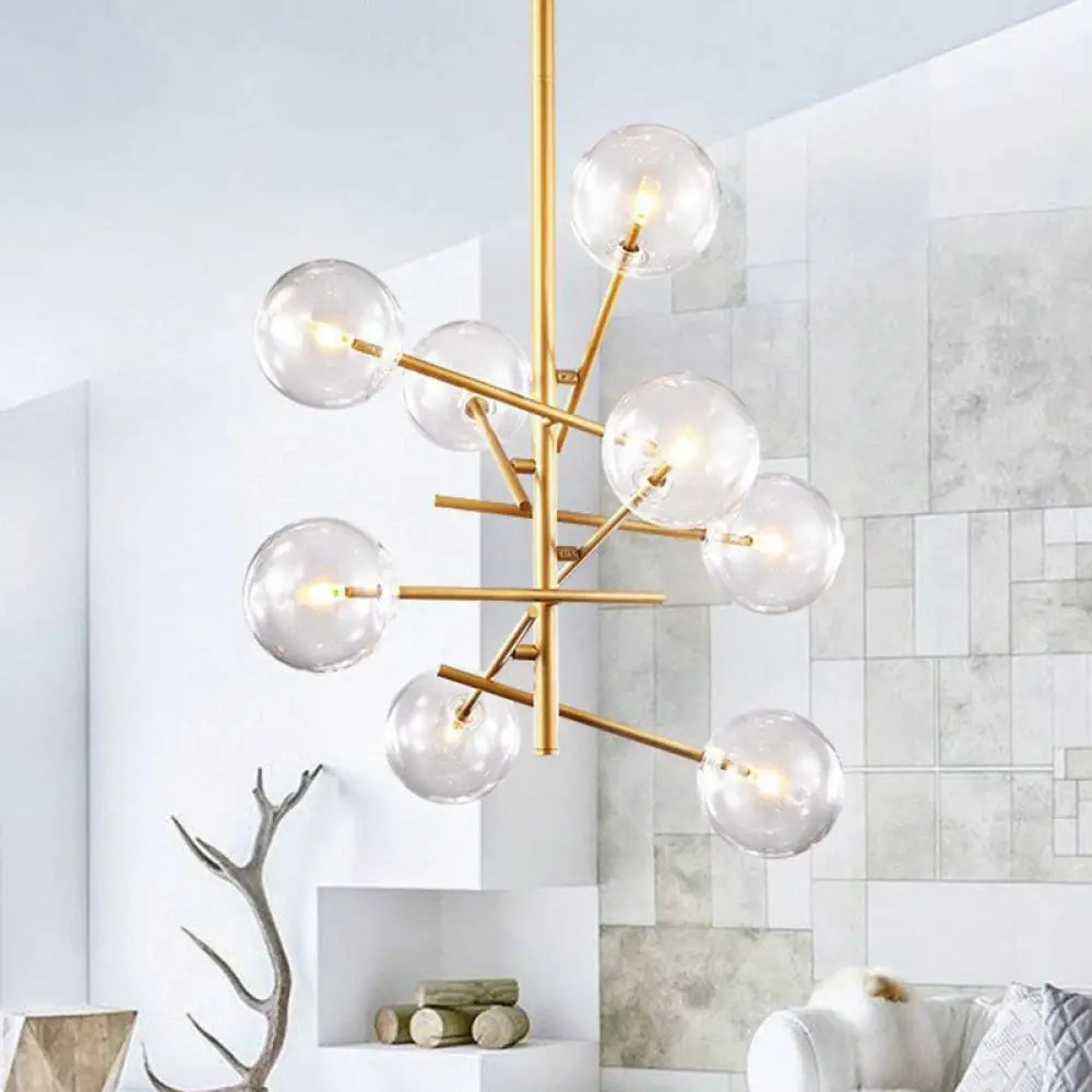 Clear Glass Nordic Style Ball Chandelier In Gold - Elegant Living Room Suspension Light 8 /