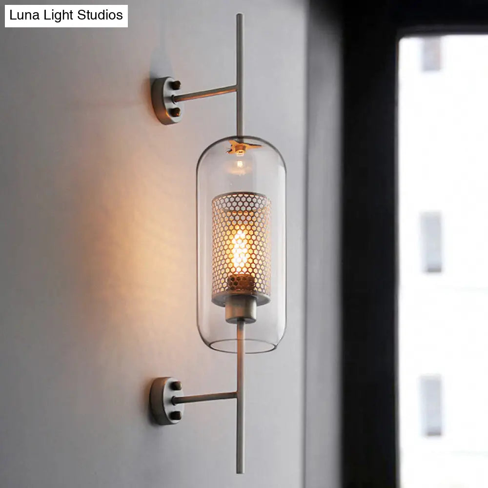 Clear Glass Oval Wall Sconce - 1 Bulb Bedroom Lighting Fixture In Bronze/Silver Gray 5/6