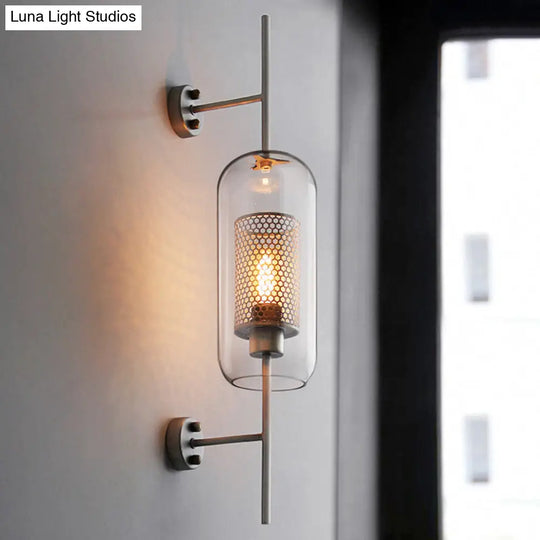 Clear Glass Oval Wall Sconce - 1 Bulb Bedroom Lighting Fixture In Bronze/Silver Gray 5/6