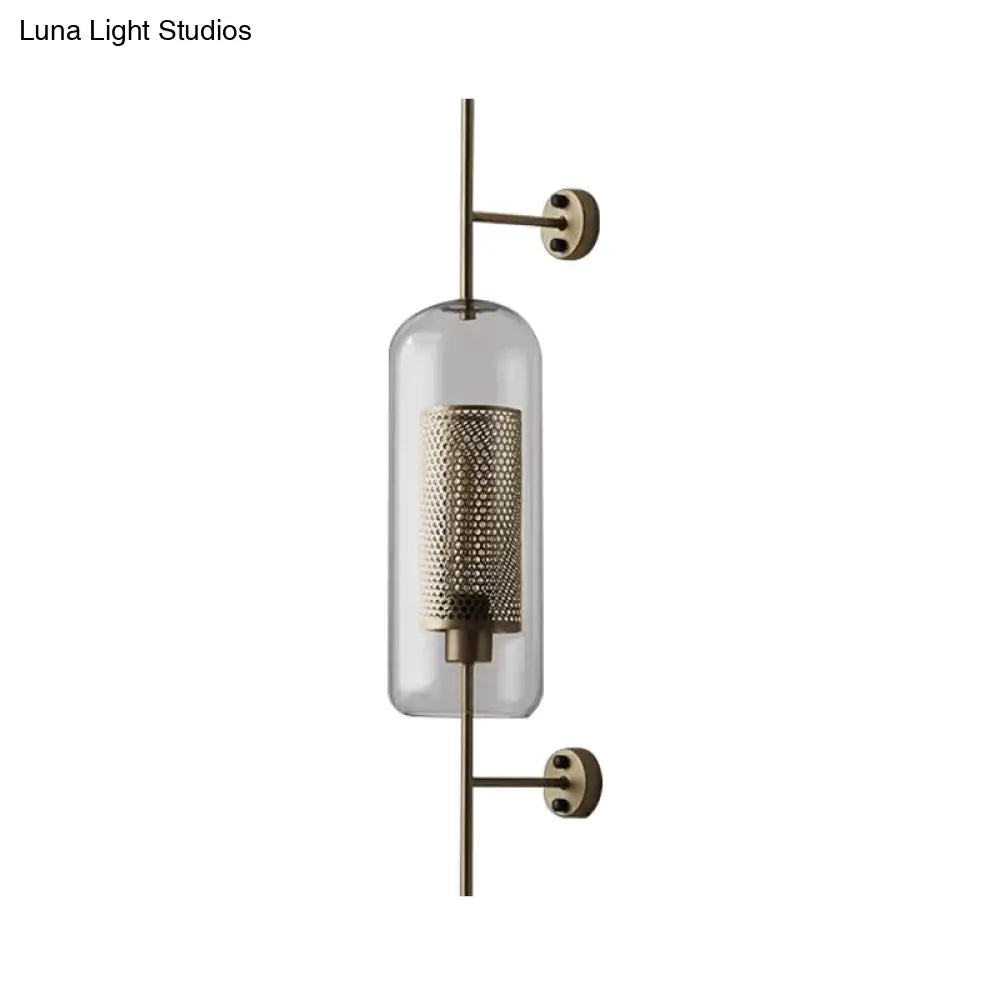 Clear Glass Oval Wall Sconce - 1 Bulb Bedroom Lighting Fixture In Bronze/Silver Gray 5/6