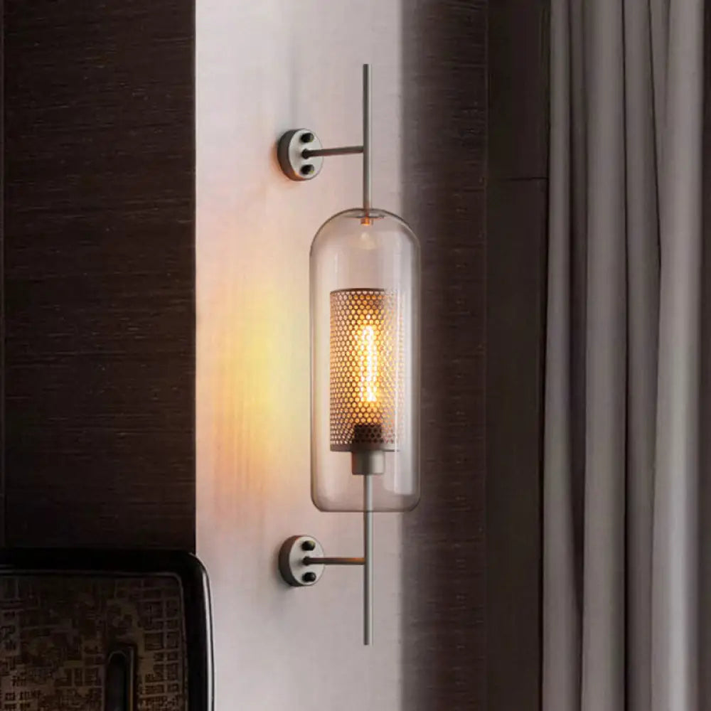 Clear Glass Oval Wall Sconce - 1 Bulb Bedroom Lighting Fixture In Bronze/Silver Gray 5/6 Silver / 6