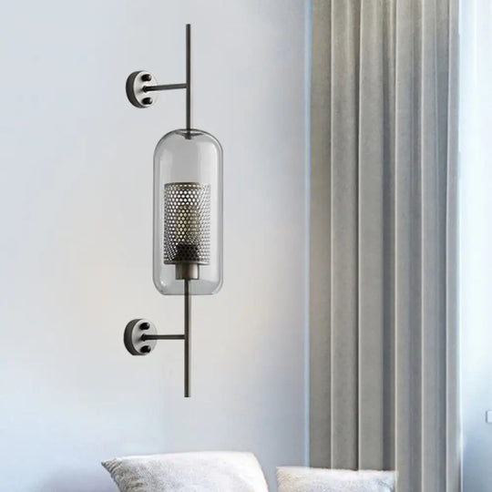 Clear Glass Oval Wall Sconce - 1 Bulb Bedroom Lighting Fixture In Bronze/Silver Gray 5/6 Silver / 5