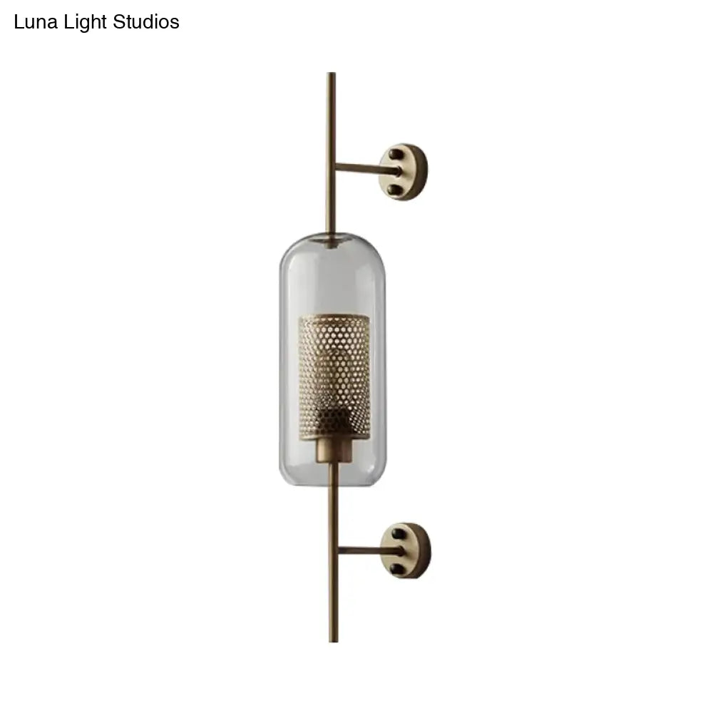 Clear Glass Oval Wall Sconce - 1 Bulb Bedroom Lighting Fixture In Bronze/Silver Gray 5/6