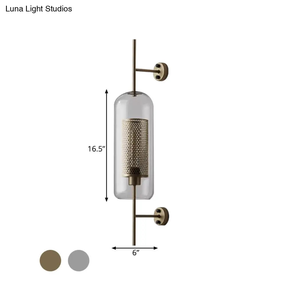 Clear Glass Oval Wall Sconce - 1 Bulb Bedroom Lighting Fixture In Bronze/Silver Gray 5/6