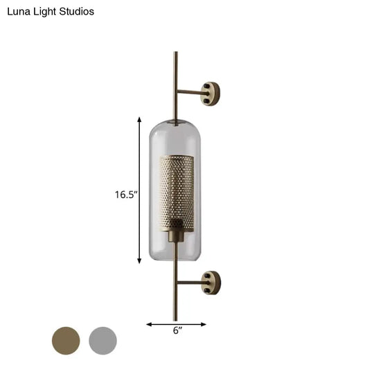 Clear Glass Oval Wall Sconce - 1 Bulb Bedroom Lighting Fixture In Bronze/Silver Gray 5/6