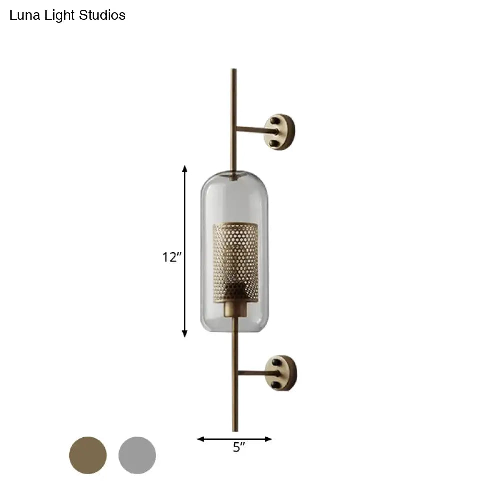 Clear Glass Oval Wall Sconce - 1 Bulb Bedroom Lighting Fixture In Bronze/Silver Gray 5/6