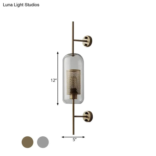 Clear Glass Oval Wall Sconce - 1 Bulb Bedroom Lighting Fixture In Bronze/Silver Gray 5/6