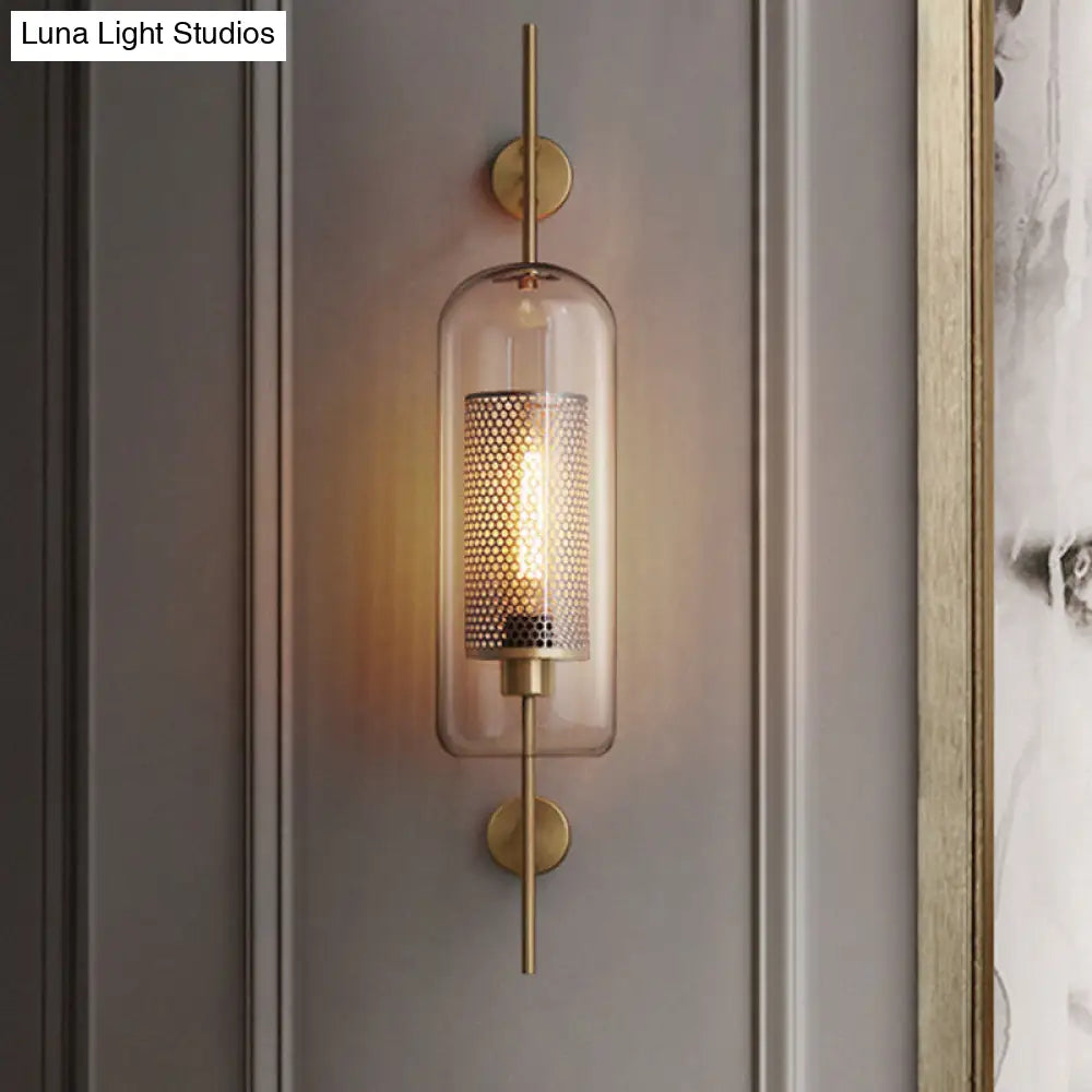 Clear Glass Oval Wall Sconce - 1 Bulb Bedroom Lighting Fixture In Bronze/Silver Gray 5/6