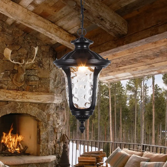 Clear Glass Patio Pendant Light With Farmhouse Style - Black/Bronze Finish Black