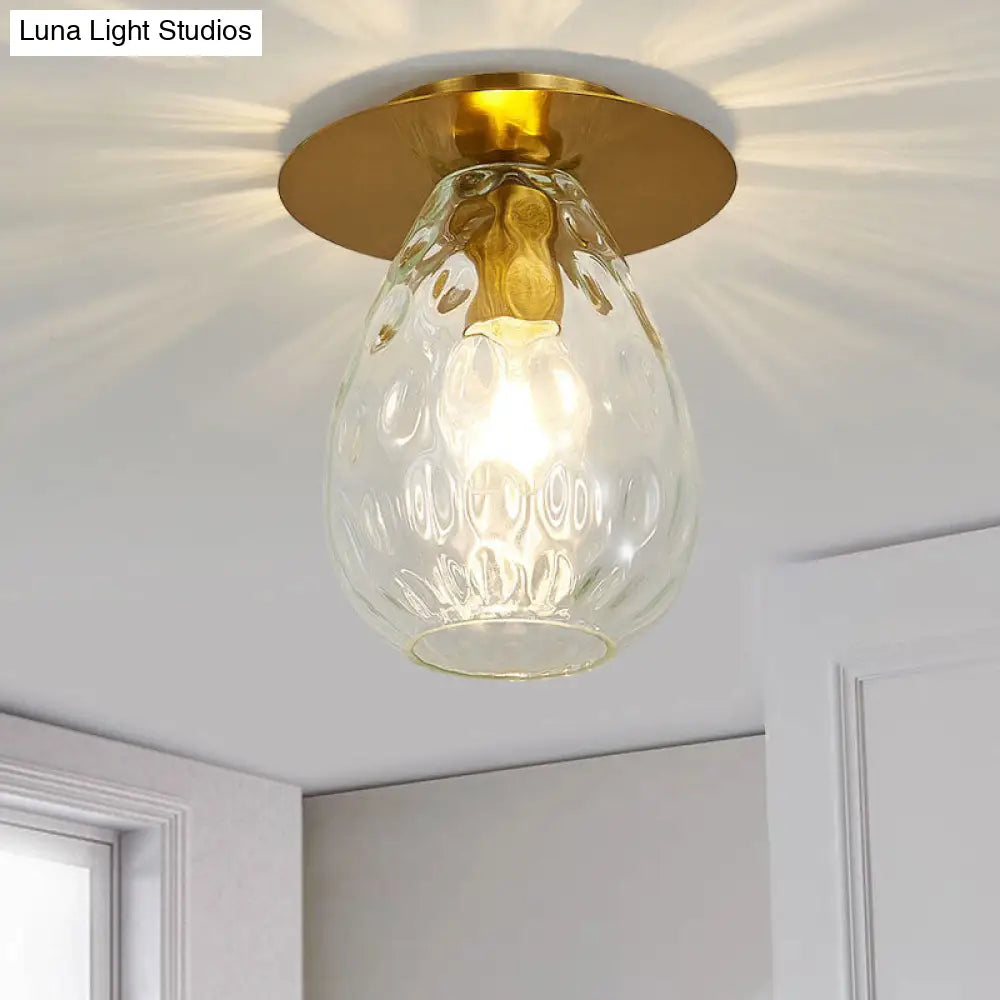 Clear Glass Pear-Shaped Dimple Flush Mount Lamp For Nordic Living Room