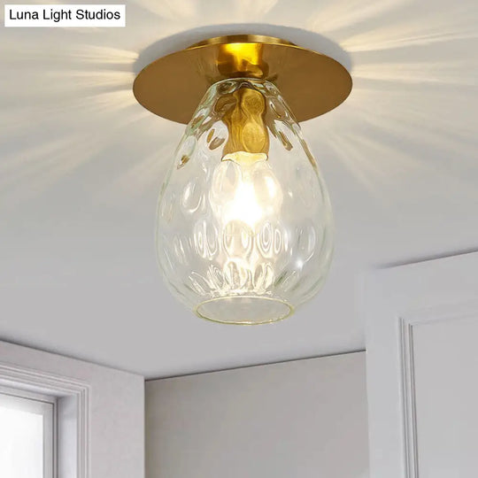 Clear Glass Pear-Shaped Dimple Flush Mount Lamp For Nordic Living Room