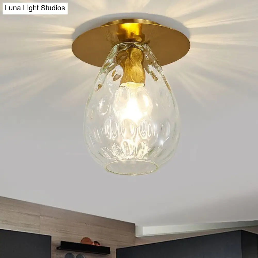 Clear Glass Pear-Shaped Dimple Flush Mount Lamp For Nordic Living Room