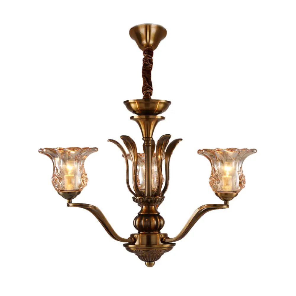 Clear Glass Pendant Chandelier With Branching Design - Rustic Living Room Ceiling Light In Brass