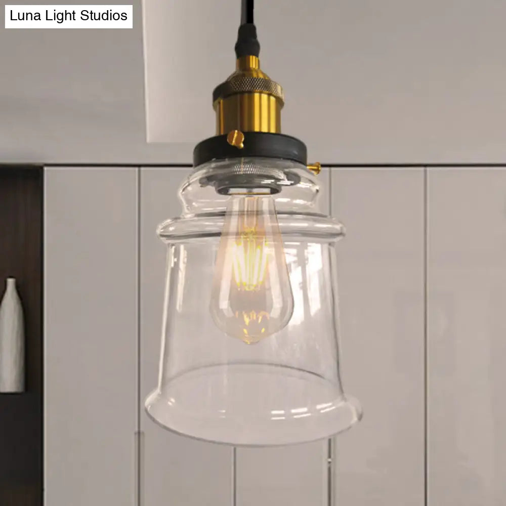 Clear Glass Pendant Lamp - Vintage Style With Height Adjustable Tapered Shade Brass Finish 1 Bulb