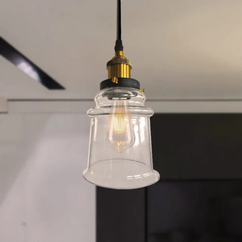 Clear Glass Pendant Lamp - Vintage Style With Height Adjustable Tapered Shade Brass Finish 1 Bulb